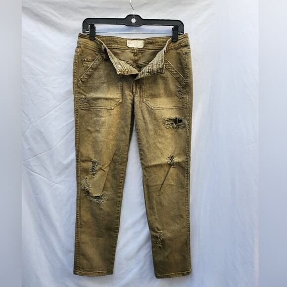 Free People Straight Crop Utility Jeans in Distressed Olive - Women's Size 2 - Picture 2 of 14
